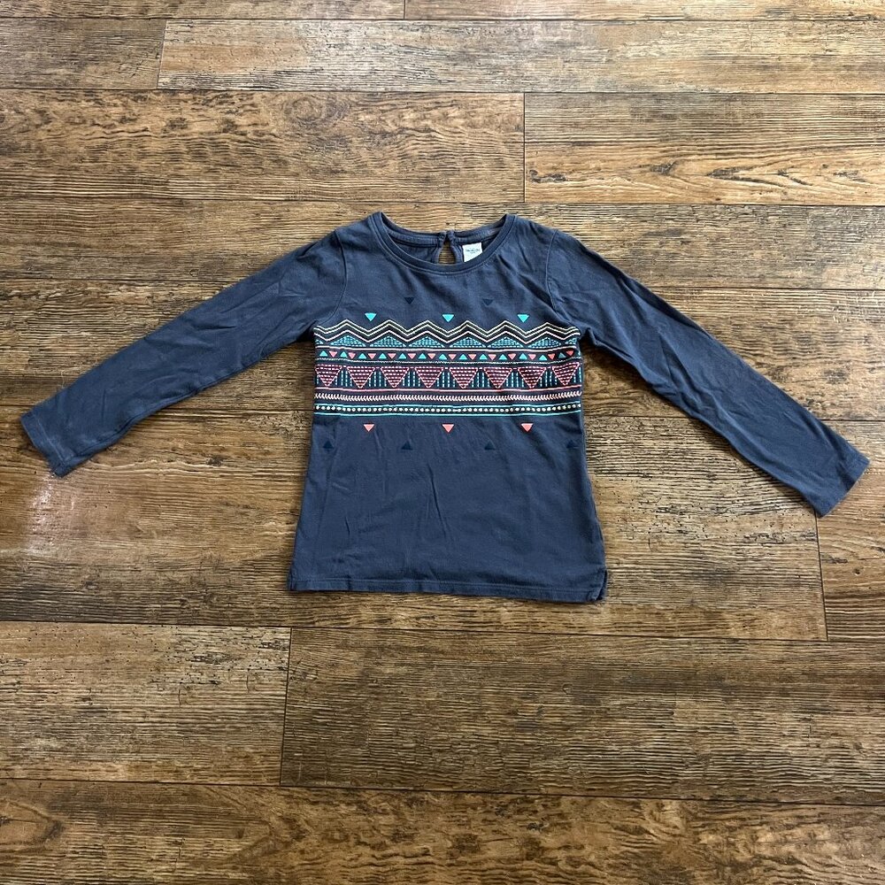 OshKosh Bgosh Beaded Embroidered Girls Gray Cotton Long Sleeve T Shirt 6